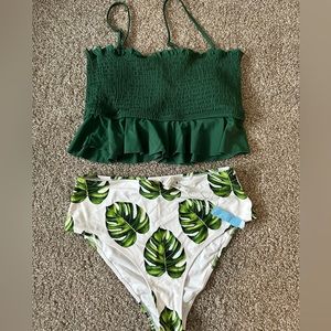 Cupshe ruffle bikini plus size -xxl green tropical